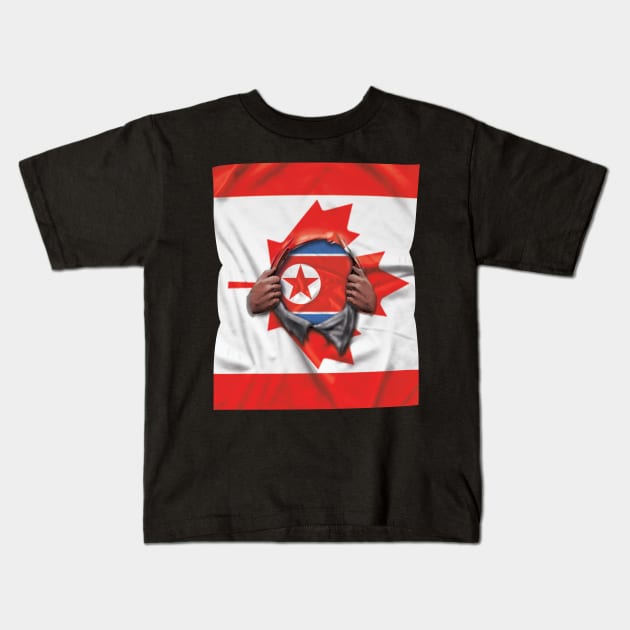 North Korea Flag Canadian Flag Ripped - Gift for North Korean From North Korea Kids T-Shirt by Country Flags